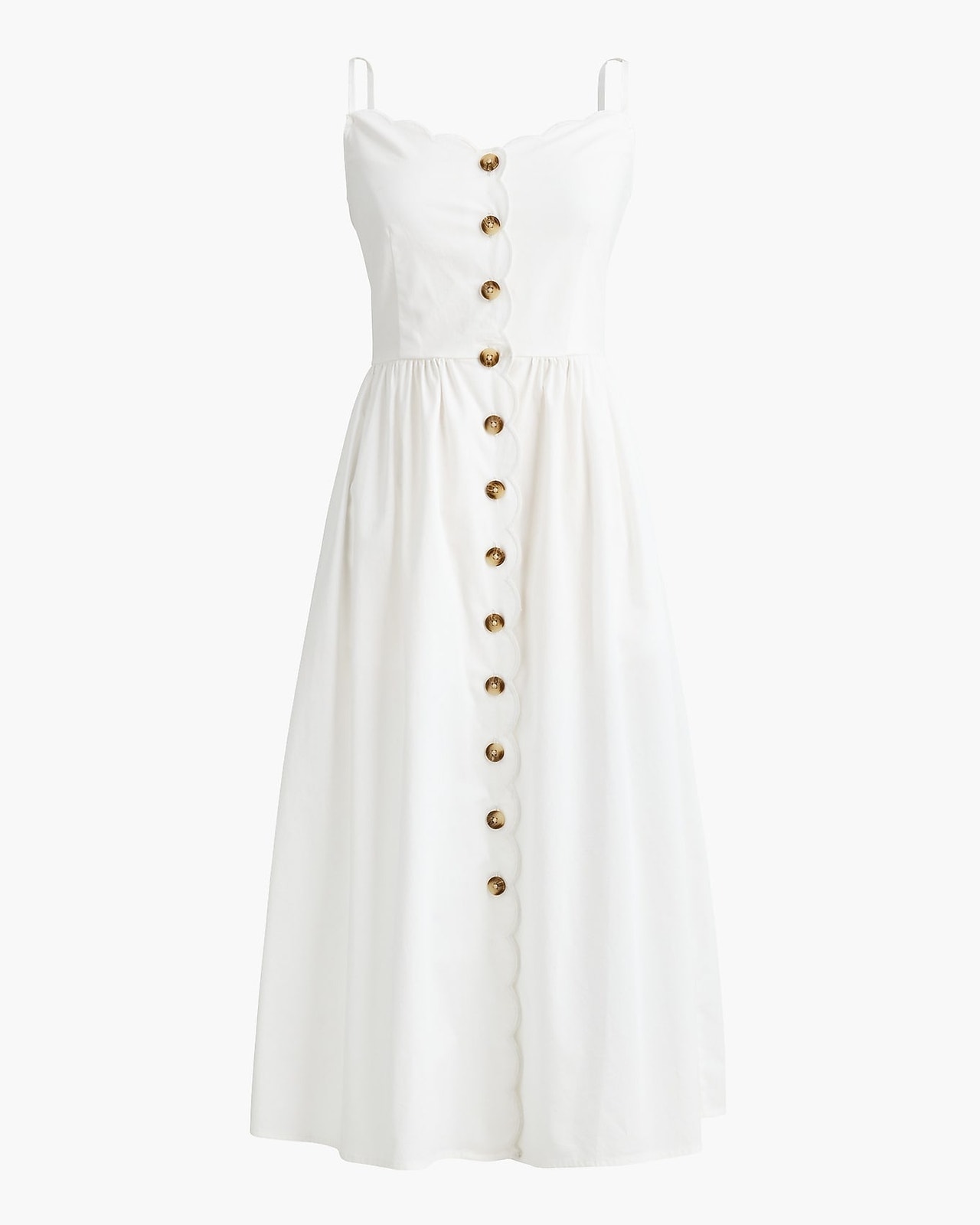 J. Crew Scallop-Trim Button-Front Midi Dress White Size 4 Nwt